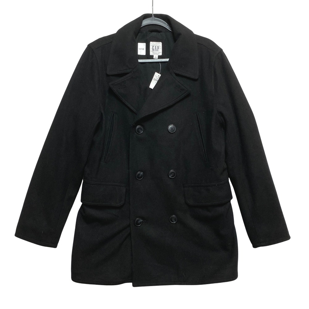 Gap Pea Coat Mens S Black Wool Blend Double Breasted Jacket 395687-02-1